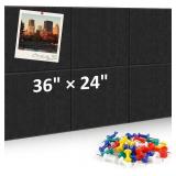 Bulletin Board, 36" 24" Felt Wall Tiles, 6 Pack Cork Boards for Office, Large Black Corkboard for Office Home (with 30 Pcs Push Pins) (Black)