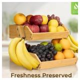 Bamboo Basket w/ 2 Banana Hanging Hooks Two Tier Wooden Bowl for Fruits & Vegetable Storage by Golden Nature