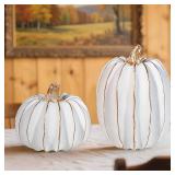 2Pcs Halloween Pumpkin Artificial Resin Pumpkins Decor for Mantel Harvest Autumn Tabletop Decoration Gold Fall Pumpkin Decorations Thanksgiving Table Centerpieces (Set C, ONE Size)