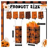 Kolldenn 48 Pcs Halloween Paper Gift Bags with Tissue Paper Pumpkin Goodie Treat Bags with Handles Wrapping Candy Party Favors Bag for Celebration Supplies Decorations