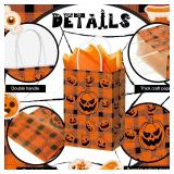Kolldenn 48 Pcs Halloween Paper Gift Bags with Tissue Paper Pumpkin Goodie Treat Bags with Handles Wrapping Candy Party Favors Bag for Celebration Supplies Decorations