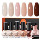 modelones Nail Polish Set, 6 Colors Nude Brown Pink Skin Tones Milky White Mini Nail Polish Fall Winter Neutral Brown Quick Dry Fingernail Polish Manicure DIY Salon Home Gifts for Women Girl