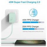 45W USB C Super Fast Charger, Type C Charger Fast Charging Block, Android Phone Charger with 6Ft Type C to C Cable for Galaxy S25 Ultra/S25/S24/S23/S22/S21/S20/Note 20/Note 10 Green
