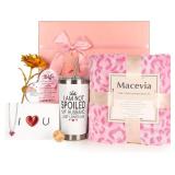 MACEVIA Pink Wife Gifts Set with Blanket from Husband, Anniversary Wedding Gift Birthday Self Care Spa Romantic Gift Set for Your Love(Wife)