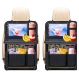 Car Backseat Organizer with Foldable Tray   9 Storage Pockets, Tablet Holder, Kick Mats   Back Seat Organizer for Kids & Adults, Road Trip & Travel Essentials(2-Pack)