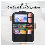 Car Backseat Organizer with Foldable Tray   9 Storage Pockets, Tablet Holder, Kick Mats   Back Seat Organizer for Kids & Adults, Road Trip & Travel Essentials(2-Pack)