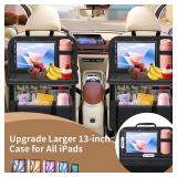 Car Backseat Organizer with Foldable Tray   9 Storage Pockets, Tablet Holder, Kick Mats   Back Seat Organizer for Kids & Adults, Road Trip & Travel Essentials(2-Pack)