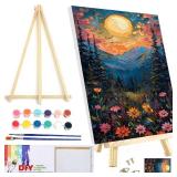 Craft Time Moon Paint by Numbers Kit for Adults Beginner with Wooden Frame Easy Acrylic on Canvas 12x16 inch with Paints and Brushes, Paint by Numbers Mountain Scenery for Gift Home Wall Decor