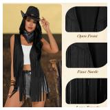 GERVAISE Womens Western Cowgirl Costume 70s Hippie Tassels Fringe Vest outfit Hat 5pcs