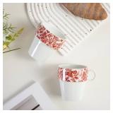 Coffee Mug Set of 6 with Stand, Stackable Latte Cup Set for Cappuccino, Tea, Cocoa, Drinks, Coffee Mugs for Housewarming Gift (Red)