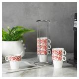 Coffee Mug Set of 6 with Stand, Stackable Latte Cup Set for Cappuccino, Tea, Cocoa, Drinks, Coffee Mugs for Housewarming Gift (Red)