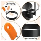 Patelai 6 Pcs Professional Egg Ring Pancake Ring Set Stainless Steel Fried Egg Molds Griddle Pancake Shapers with Orange Silicone Handle for Breakfast Omelette Sandwich(4, 6 Inch)