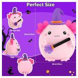 Halloween Axolotl Stuffed Animals, Axolotl Witch with Broom Stuffed Plush Halloween Party Gifts for Kids, Girls and Boys Pink