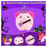 Halloween Axolotl Stuffed Animals, Axolotl Witch with Broom Stuffed Plush Halloween Party Gifts for Kids, Girls and Boys Pink
