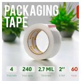Clear Packing Tape 4 Rolls - Heavy Duty Packaging Tape 2.7mil Thick, 2.0 in. Wide x 60 Yards - Strong Adhesive, Silent, Reliable Package Tape for Home Office Shipping Moving Sealing