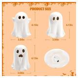 Ghost Halloween Decor - 3Pcs Ceramic Halloween Ghost Decorations Indoor, Light Up Glazed White Ghost Figurines Cute Ceramic Ghost Sculpture for Halloween Night Light Table Tray Decor
