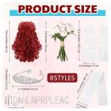 6 Pcs Halloween Singer Costume Set Include Red Long Fluffy Long Curly Afro Wig Bouquet Sash Crown Bow Gloves and Letter Sticker for Halloween Role Playing Party and Daily Supplies