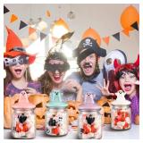 Nitial 4 Pcs Halloween Ghost Glass Jar with Cap 7.8 oz Cute Ghost Clear Candy Jar Decorative Food Storage Canister with Airtight Ceramic Lid for Halloween Party Tea Cookie Table Decoration