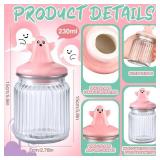 Nitial 4 Pcs Halloween Ghost Glass Jar with Cap 7.8 oz Cute Ghost Clear Candy Jar Decorative Food Storage Canister with Airtight Ceramic Lid for Halloween Party Tea Cookie Table Decoration