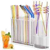 Straw Holder for Cabinet Door - Strong Magnetic Detachable Bottom, Easy to Clean, Dual Use (Countertop/Cabinet), Fits Various Sizes & Irregular Straws