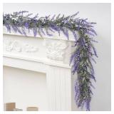 2pcs Spring Summer Lavender Garland, 6Ft Purple Lavender Artificial Garland, All Year Lavender Garlands for Farmhouse Wedding Mantle Arch Porch Stair Table Indoor Door Home Decor
