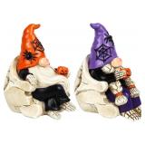 Halloween Gnomes Decorations 2 PCS Resin Skull Decor Skeleton Tabletop Figurines Indoor Holiday Collectible Statue for Women Men Kids