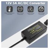 12V 5A AC/DC Converter - 60W Power Supply for Dash Cams/Air Pumps (MP3, Fans, Car Devices), 100-240V to 12V Car Cigarette Lighter Adapter with Wall Outlet Plug