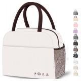 DALINDA Lunch Bag Lunch Box for Women Men Reusable Insulated Lunch Tote Bag, Handbags Case High Capacity for Travel Work Picnic,white