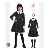 Oumbivil Girls Halloween Costumes Kids Black Dress with Socks Necklace Hairpin for Birthday Outfits