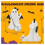 Ghost Walking Dog Statue Decor with LED, Halloween Spooky Ghost Dog Resin Figurine,Cute Light-Up Finger Ghost Decorations for Party, Home, Bedroom, Shelf, Table Centerpiece (Girl)