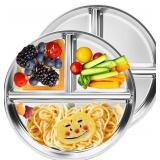 Stainless Steel Kids Plates 2 Packs, 9" Toddlers Divided Plates, Portion Control Plate for Bariatric Adults, Non Toxic Unbreakable Baby Dinner Dishes, 304 Metal Camping Food Tray
