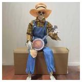 Halloween Animated Banjo Skeletons Spooky Luminous Skeleton Guitarist Activate Music Multilingual Skeleton Statues for Halloween Autumn Interior Decoration Photos Props (Yellow)