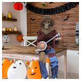 Halloween Animated Banjo Skeletons Spooky Luminous Skeleton Guitarist Activate Music Multilingual Skeleton Statues for Halloween Autumn Interior Decoration Photos Props (Red)
