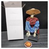 Halloween Animated Banjo Skeletons Spooky Luminous Skeleton Guitarist Activate Music Multilingual Skeleton Statues for Halloween Autumn Interior Decoration Photos Props (Red)