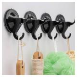 Audend Suction Cup Hooks for Shower, Wreath Hanger 5 Pack, Bathroom Suction Hooks Hold Up to 9 lbs, No Drill Siding Clips for Restroom, Window, Door, Kitchen (Black)