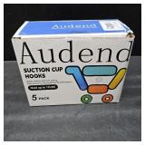 Audend Suction Cup Hooks for Shower, Wreath Hanger 5 Pack, Bathroom Suction Hooks Hold Up to 9 lbs, No Drill Siding Clips for Restroom, Window, Door, Kitchen (Black)