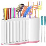 Straw Holder and Organizer for Reusable Straws Rack with Strong Suction Cup & Adhesive, Under Cabinet or On Wall Mount, No Drill Kitchen Organization for Metal, Glass, Silicone Straws  White Pink