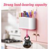 Straw Holder and Organizer for Reusable Straws Rack with Strong Suction Cup & Adhesive, Under Cabinet or On Wall Mount, No Drill Kitchen Organization for Metal, Glass, Silicone Straws  White Pink