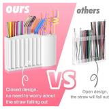 Straw Holder and Organizer for Reusable Straws Rack with Strong Suction Cup & Adhesive, Under Cabinet or On Wall Mount, No Drill Kitchen Organization for Metal, Glass, Silicone Straws  White Pink