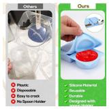 AIERSA Reusable Snack Containers with Lids, 2 Pack Silicone Double/2 Compartment Snack Box Container, Divided Grab and Go Snack Container for Take-out Condiments, Sauce