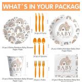 Boho Baby Shower Decorations Tableware, Boho Rainbow Baby Shower Decorations, Paper Plate, Napkin, Cup, Disposable Cutlery, Retro Rainbow Theme Baby Girl Party Supplies, 24 Guests