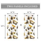 Boys Construction Curtains 42Wx63L Inch Rod Pocket Cartoon Tractor Truck for Kids Bedroom Decor Bulldozer Child Nursery Toddler Excavator Art Printed Playroom Living Room Window Drapes 2 Panel