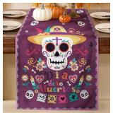 D a de Los Muertos Table Runner - 13x90 Mexico Day of The Dead Table Runner for Altar, Colorful Mexican Sugar Skull & Marigold for Home Party Dinner Decor, Cinco de Mayo Rustic Decoration