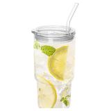 Glass Tumbler with Lid and Straw, Borosilicate Glass Iced Coffee Cup Smoothie Cups 24 oz/750ml for Hot or Cold Drinks