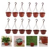 DOITOOL 12 Sets Plastic Hanging Plant Pot Garden Flower Pot Wall Hanging Flowerpot Nursery Basket Orchid for Outdoor Indoor Garden Decor (17 X 17 X 10 cm, Red)