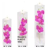 Floating Flower for Table Centerpiece Artificial Light Purple Orchid Plastic Vase Set with Floating Candles Water Gel Beads Fake Ice Cubes for Wedding Party Home Bar Restaurant Festival Decoration