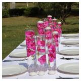 Floating Flower for Table Centerpiece Artificial Light Purple Orchid Plastic Vase Set with Floating Candles Water Gel Beads Fake Ice Cubes for Wedding Party Home Bar Restaurant Festival Decoration
