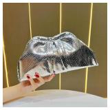 Snake Pattern Dumpling Evening Clutch Bag for Women, PU Crossbody Shoulder Purse Handbag for Wedding Party with Chain