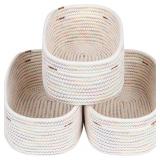 CubesLand Woven Basket for Organizing/Shelves, Cube Shelf Closet Storage Set of 3, Long-lasting & Skin-friendly Bin, Stylish Room Storage, Rainbow Stitches Cotton Rope