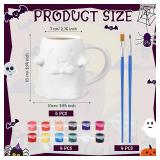 Jingmore 4 Sets Halloween Ceramic to Paint Mug Ghost Coffee Mug Halloween Craft for Adult Paint Your Own Cup DIY for Adults Includes Ceramic White Coffee Cup and Painting Supplies